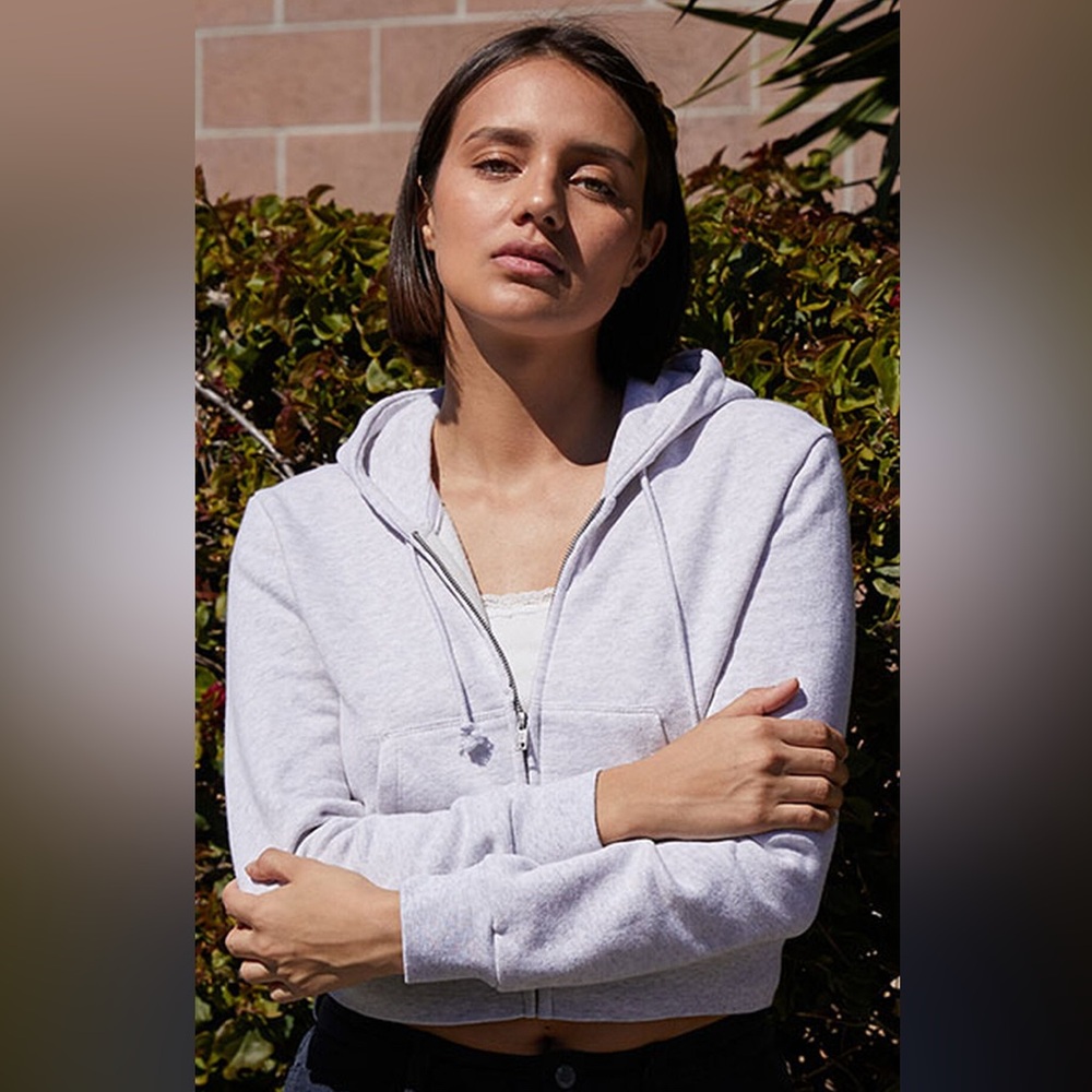John Galt Light Gray Zip Up Cropped Hoodie, OneSize